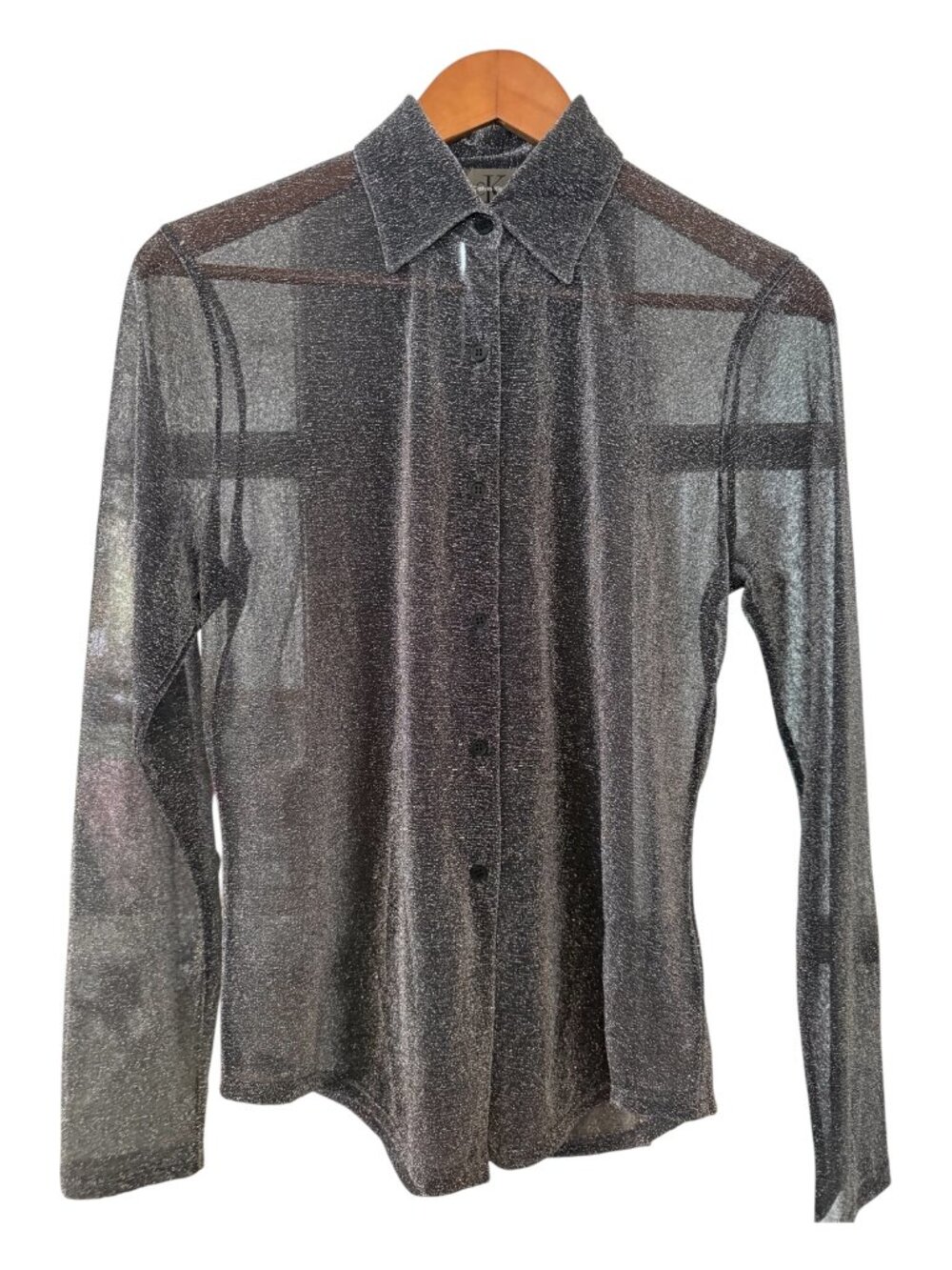 Calvin Klein sheer metallic blouse, like new, without tags